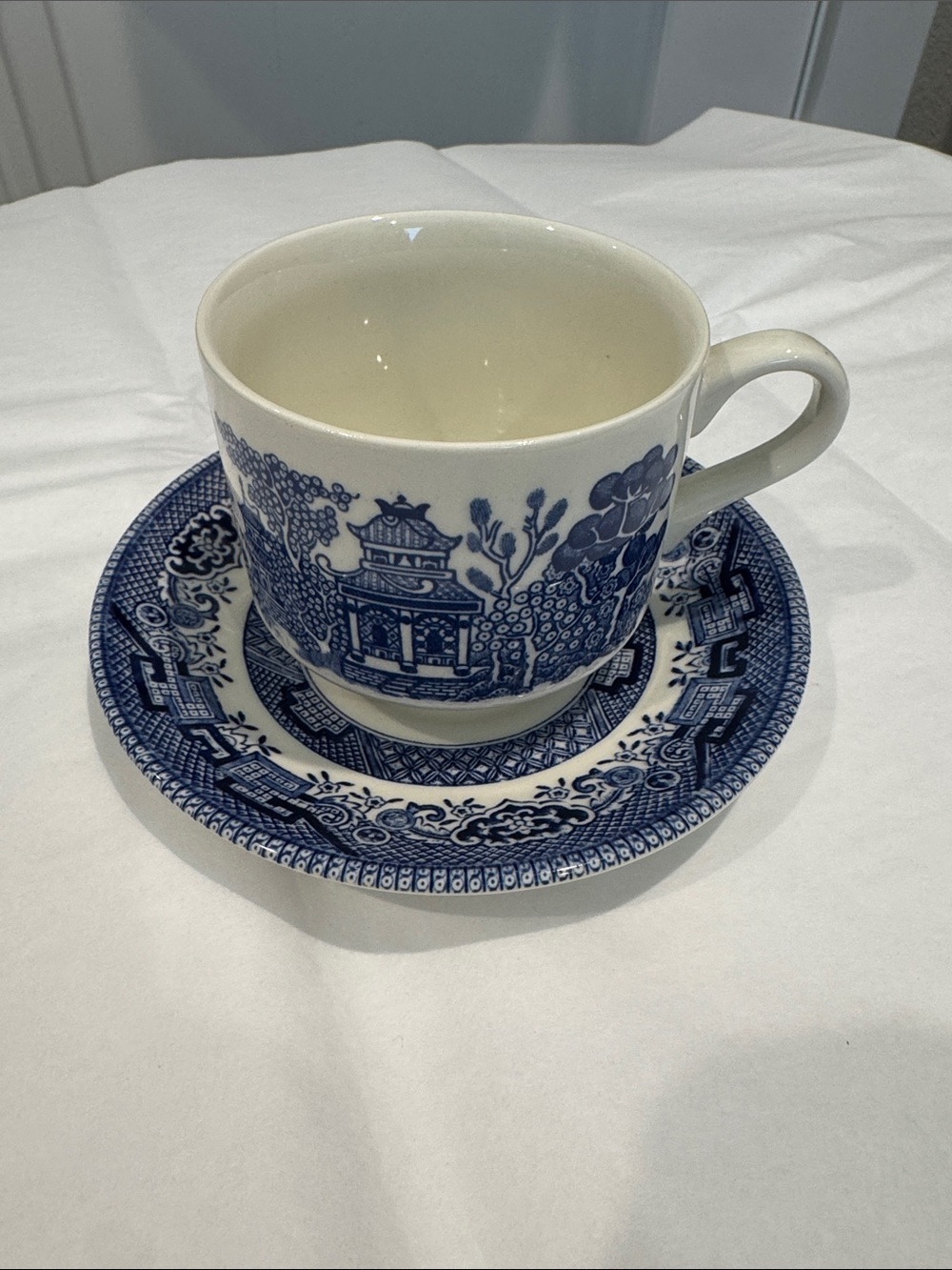 Blue Willow Porcelain Teacup and Saucer - Classic Blue/White